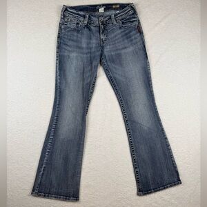 Y2K Silver Women’s Suki Flare Faded Western Boot Cut Denim Jeans Size 30x32